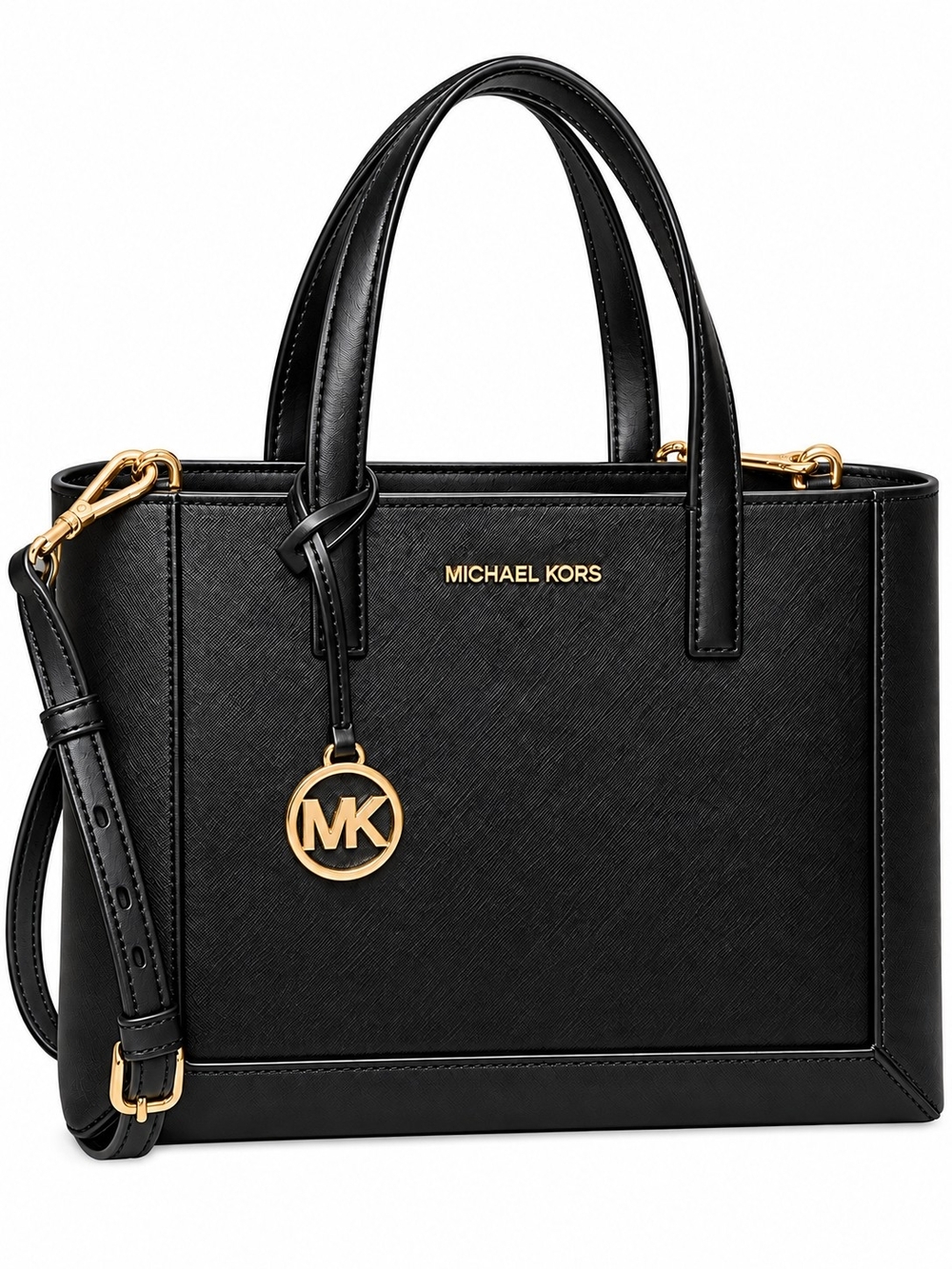 Michael Kors Black Medium Sallie Saffiano Leather Tote with Gold Hardware